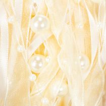 Artikel Dekoband mit cremefarbenen Perlen auf Rolle 20mm x 5m für Tischdeko und Gestecke