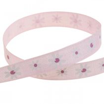 Artikel Dekoband Rosa mit Blumen Geschenkband 15mm 15m