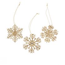 Artikel Dekohänger Holz Schneeflocken Deko Gold Winter Ø10cm 9St