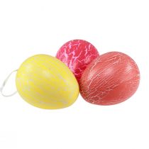Artikel Osterdekoration Hängende Ostereier Kunststoff Krakelee Ø8,5 cm Gelb/Pink/Rot 3 Stück