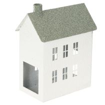 Artikel Dekohaus Weiss Metall Hausform mit Fenstern und Schornstein 22cm