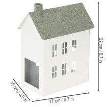 Artikel Dekohaus Weiss Metall Hausform mit Fenstern und Schornstein 22cm