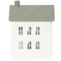 Artikel Dekohaus Weiss Metall Hausform mit Fenstern und Schornstein 22cm