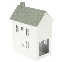 Artikel Dekohaus Weiss Metall Hausform mit Fenstern und Schornstein 22cm