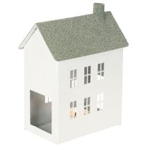 Artikel Dekohaus Weiss Metall Hausform mit Fenstern und Schornstein 22cm