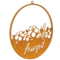 Artikel Dekoring aus Metall Ø38cm mit Edelrost-Patina und Blumenmotiv „Auszeit“