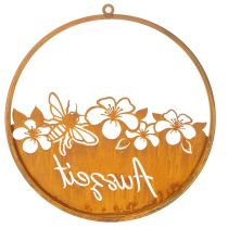 Artikel Dekoring aus Metall Ø38cm mit Edelrost-Patina und Blumenmotiv „Auszeit“