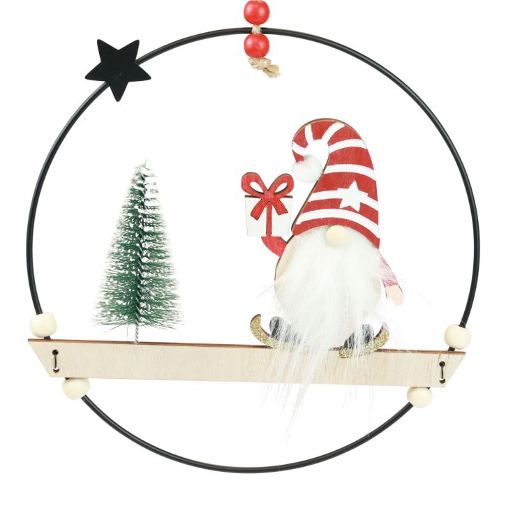 Artikel Dekoring Metall mit Holz-Wichteln und Weihnachtsmotiven, Ø 21,5 cm, 2 Stück