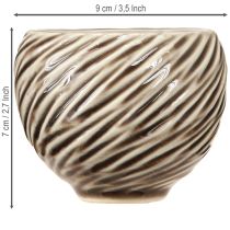 Artikel Dekoschale aus Keramik Beige-Braun Ø9cm Spiralstruktur Innenbereich 4er-Set