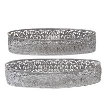 Artikel Dekoschalen Oval Metall Grau Weiss L36cm/33,5cm 2er-Set