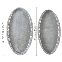 Artikel Dekoschalen Oval Metall Grau Weiss L36cm/33,5cm 2er-Set