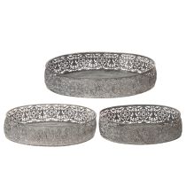 Artikel Dekoschalen-Set Oval Metall 25,5/29/34,5 cm Grau mit Blumenmuster