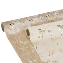 Artikel Tischband aus Polyester 120x35 cm mit goldenen Schleifenmotiven Beige Creme