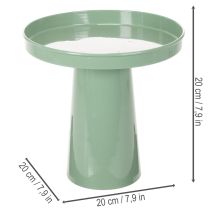 Artikel Dekoteller Metall grün 20 cm mit rundem Fuss für Blumenarrangements