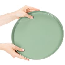 Artikel Dekoteller aus Metall rund grün 30 cm mit Fuss für Tischdeko