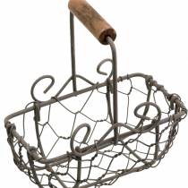 Artikel Mini-Drahtkörbe aus Metall mit Holzgriff, Rostbraun, H10,5–11,5 cm, 9 Stück