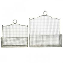 Artikel Drahtkorb-Set aus Metall, Wandkorb im Shabby Chic, L38/32 cm, silbern-weiss
