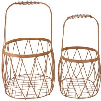 Artikel Drahtkorb Oval mit Henkel 30x37 cm und 25x32 cm Rostoptik, 2er-Set Gartendekoration
