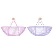 Artikel Drahtkorb Metall mit Holzgriff Rosa und Lila, 17cm, 6 Stück