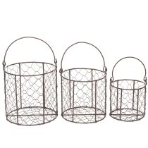 Artikel Drahtkörbe Set aus Metall, 3 Stück, Braun, Ø 15 cm, Höhe 25 cm, für Dekoration und Garten