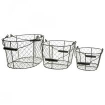 Artikel Drahtkorb-Set mit Griffen aus Metall und Holz, Schwarz, 35/31/27 cm, 3-teilig