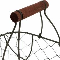 Artikel Ovaler Drahtkorb mit Holzgriff aus Metall, Dunkelgrau, 17×11×15 cm, 2er Set