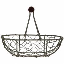 Artikel Ovaler Drahtkorb mit Holzgriff aus Metall, Dunkelgrau, 17×11×15 cm, 2er Set