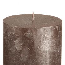 Artikel Durchgefärbte Stumpenkerzen 70×80 mm Braun Kupfer Metallic 4er Set – Dekoration für innen