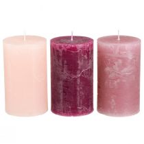 Artikel Stumpenkerzen Set 3 Farben Berry Rosa-Töne, Marmoriert, Deko-Kerzen 60x100mm, 12 Stück