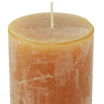 Artikel Stumpenkerzen Gelb Rustic 80x110mm 4er Set Safe Candle - Brenndauer 57h, RAL-Qualität