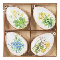 Artikel Ostereier aus Metall mit Frühlingsblumenmotiv, 8 cm, Weiss, Set mit 8 Stück für Osterdeko