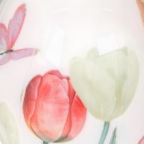 Artikel Ostereier-Dekoration aus Kunststoff, 6 cm, Tulpenmotiv, Set mit 12 Stück, mit grünem Band zum Aufhängen