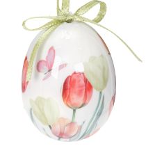 Artikel Ostereier-Dekoration aus Kunststoff, 6 cm, Tulpenmotiv, Set mit 12 Stück, mit grünem Band zum Aufhängen