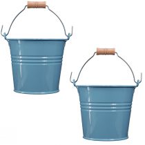 Artikel Deko-Eimer Metall Blau 16cm mit Holzgriff 2 Stück – Blumentopf für innen und aussen