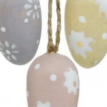 Artikel Mini-Holzeier mit Blumenmotiv, 3,5 cm, Lila, Rosa, Gelb – Set aus 6 Stück