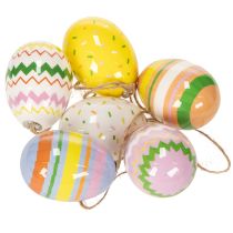 Artikel Kunststoff Ostereier Anhänger 6cm bunt mit Muster für Osterbaum und Dekoration, 12er Set