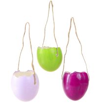 Artikel Eierschalen-Dekoration, Hängende Ostereier aus Naturschale, Ø 3,5 cm, Farbset Grün, Lila, Pink, 12er-Set
