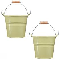 Artikel Eimer Metall Blumentopf mit Holzgriff Grün-Gelb 20x17,5x16cm 2er-Set