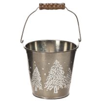 Artikel Deko-Eimer aus Zink mit Tannenmotiv und Holzgriff 13 cm