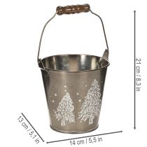 Artikel Deko-Eimer aus Zink mit Tannenmotiv und Holzgriff 13 cm