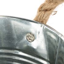 Artikel Eimer aus Metall mit Seilgriffen Ø14cm H12cm Silber Natur für Dekoration und Pflanzdesign