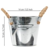 Artikel Eimer aus Metall mit Seilgriffen Ø14cm H12cm Silber Natur für Dekoration und Pflanzdesign