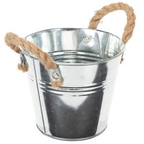 Artikel Eimer aus Metall mit Seilgriffen Ø14cm H12cm Silber Natur für Dekoration und Pflanzdesign