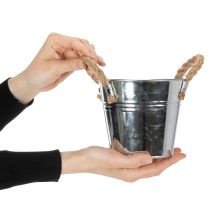 Artikel Eimer aus Metall mit Seilgriffen Ø14cm H12cm Silber Natur für Dekoration und Pflanzdesign