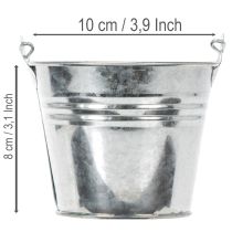 Artikel Eimer aus Zink Ø10cm H8cm mit Holzgriff, glänzend, 10 Stück, für Pflanzen und Dekoration