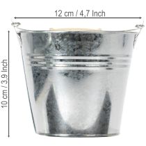 Artikel Eimer aus Zink Ø12cm H10cm mit Holzgriff für Dekoration, Set mit 8 Stück