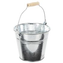 Artikel Eimer aus Zink Ø14cm H12cm, 6 Stück, glänzend mit Holzgriff, vielseitig einsetzbar