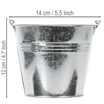 Artikel Eimer aus Zink Ø14cm H12cm, 6 Stück, glänzend mit Holzgriff, vielseitig einsetzbar