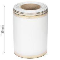 Artikel Kranzband Moiré 125mm Weiss mit Goldecken – Dekoband für Floristik und Feste