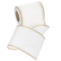 Artikel Kranzband Moiré 125mm Weiss mit Goldecken – Dekoband für Floristik und Feste